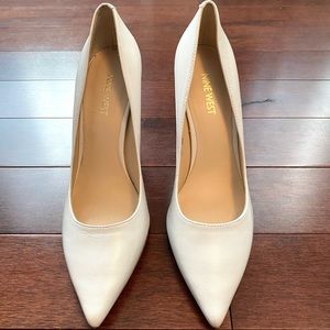 NINE WEST Tatiana Leather Pump Heels in White, Size 7.5